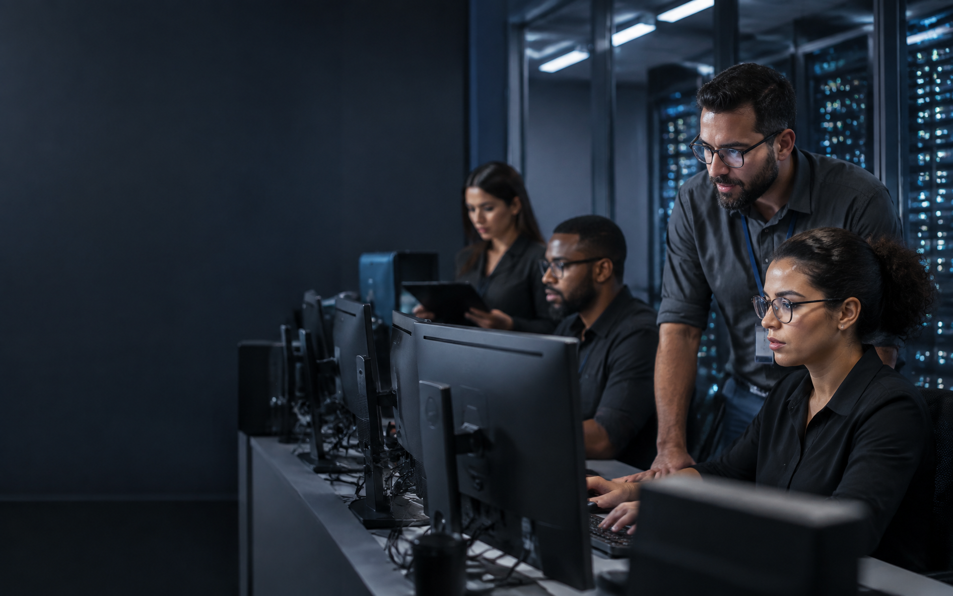 Equipe corporativa preparada para avaliar uma necessidade de tecnologia