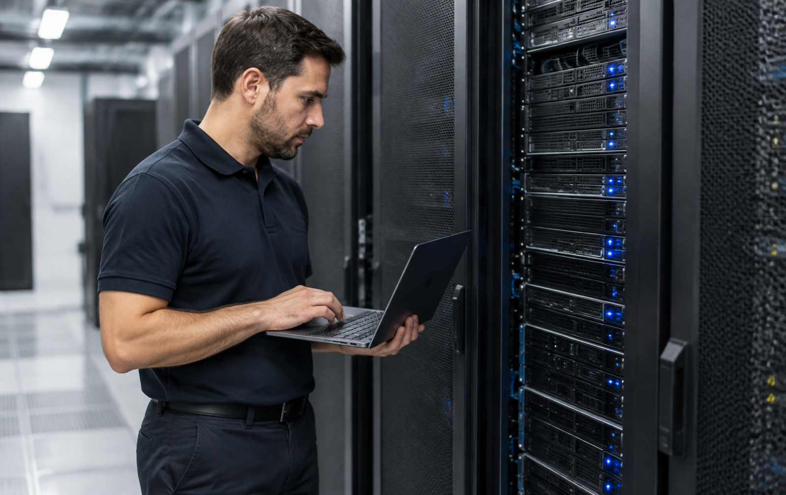 Corredor de servidores em data center corporativo