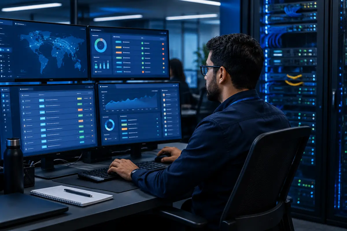 Profissionais acompanhando suporte e operação de tecnologia